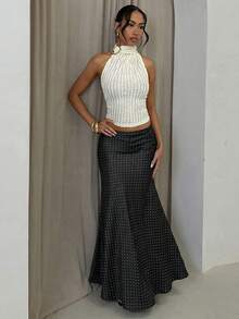 Glamine Women's Satin Polka Dot A-Line Skirt, Romantic Date Skirt, Elegant Versatile Skirt - Black - View 2