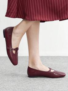 CUCCOO BIZCHIC Giày lười thiết kế khóa cài thường ngày dành cho nữ - Màu Đỏ Sâu - Xem 3