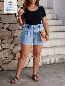 EMERY ROSE Plus Size Women Casual Loose Light Wash Denim Shorts With Pockets - Light Wash - View 3