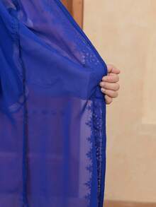 SHEIN Conjunto de 2 piezas de niña preadolescente con cárdigan casual suelto y elegante con decoración de cinta y vestido con estampado de estilo palaciego - Azul - Ver 8