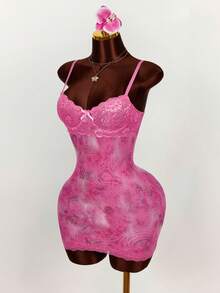 Amplova Lace Cup Detail Tropical Floral Mesh Bodycon Mini Dress - Multicolor - View 3