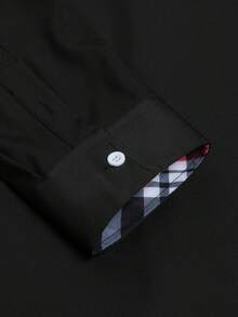 Manfinity Bizformal Áo sơ mi nam casual đa năng kẻ caro phối nhiều mảnh, thích hợp cho việc đi làm. - màu đen - Xem 7