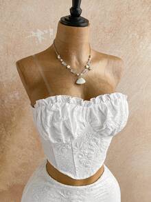 Soleia Frühlings-/Sommer-Neuheit Lässig Urlaubs-Western-Strandgast-Hochzeit Outfit, Graduationsbrunch Damen Outfit, St. Patrick's Day Frühlingsferien Ostern Musikfestival Elegantes Bohème Tropical Bandeau Crop Top & Rock Set, Weißer Rock und Top Set - Weiss - Übersicht 6