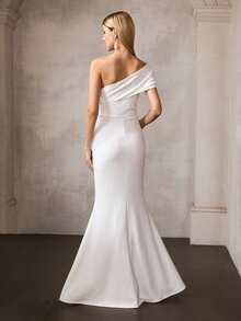 MOTF Soiréza WOMEN'S ELEGANT ONE SHOULDER MAXI FORM-FITTING KNIT MERMAID HEM DRESS, PERFECT FOR WEDDINGS, GALAS & FESTIVE EVENINGS - White - View 4