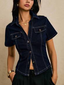 Poéselle Women's Casual Short Sleeve Denim Jacket, Summer