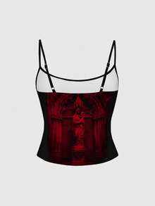 ROMWE Áo tank top nữ phong cách cung điện, nhà thờ, thánh đường, họa tiết quạ, Gothic tối tăm bí ẩn. - màu đen - Xem 2