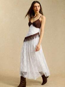 Easelle 复古游牧风蕾丝拼接可调节肩带A字性感连衣裙 - 彩色 - 查看 6