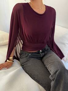 Siren Gaze 女士纯色斗篷式腰部T恤，适合通勤。 - 中紫紅色 - 查看 6