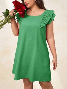 SHEIN Clasi Đầm ngắn dáng suông màu đỏ có nơ phía sau dành cho nữ, cỡ lớn, thanh lịch, thích hợp mặc hàng ngày. - màu xanh lá - Xem 3