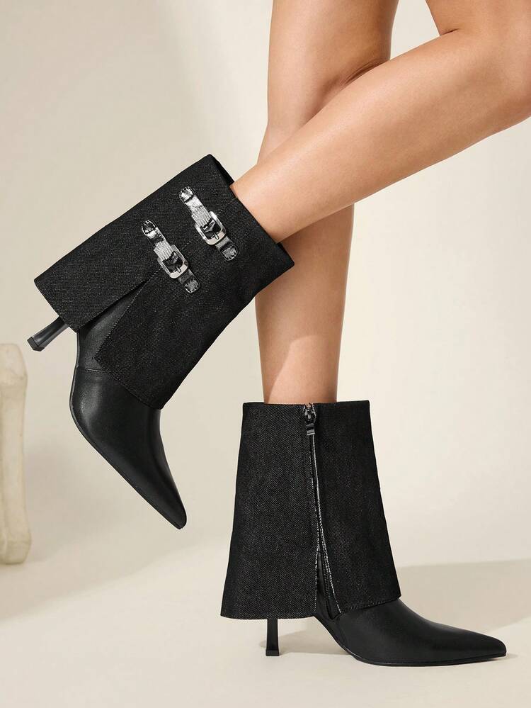 CUCCOO CHICEST Women's Fashion Versatile Commuter Buckle Pointed Toe High Heel Boots Valentine's Day