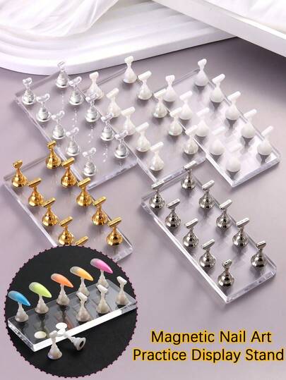 5 Styles Magnetic Nail Holder Stand False Nail Tip Practice Display Acrylic Nail Showcase For Salon Professional DIY Manicure Training Kit Stable Base