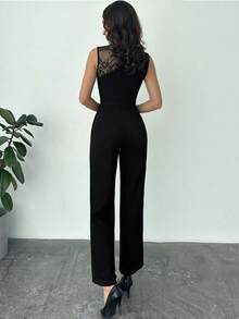 Firerie Women's New Sexy & Elegant Commuter Black Lace Patchwork Sleeveless Slim Fit Jumpsuit With Side Pockets - Black - View 2