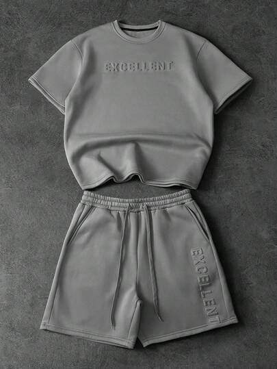 PAVTROS Men's Sports Outdoor Grey Plain Polyester Co-Ord Featuring Round Neck Short Sleeve Tee And Track Shorts