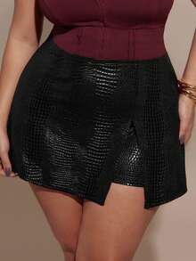 SHEIN BAE 大码女式Y2K酷炫短裙，适合节日、派对等场合，Y2K风格女式短裤 - 黑色 - 查看 1