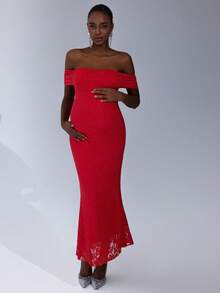 Cheriluna Maternity 优雅孕妇蕾丝露肩鱼尾修身写真连衣裙