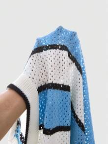 ROMWE MEN Prep 男士复古街头风 Polo 领刺绣足球针织毛衣 - 淺藍色 - 查看 5