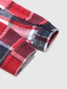 Manfinity Homme 1pc Men's Wool Blend Plaid Tweed Jacket, Casual Everyday Design With Black Button Decor, Functional Pockets, Slim Fit Comfortable Silhouette, Versatile For Commute, School, Vacation, Great Gift For Husband Or Boyfriend, Unisex Couple Matching Plaid Flannel Flannels For Men Men Shacket Plaid Jacket Men - Red - View 3