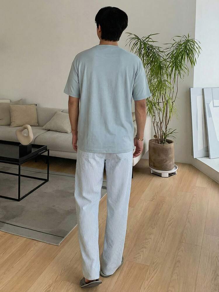 Men's Short Sleeve T-Shirt And Pants Pajama Set, Summer