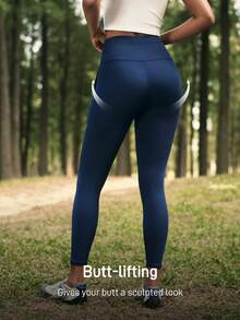 In My Nature Women's High Waist Letter Print Elastic Outdoor Leggings - Navy Blue - View 4