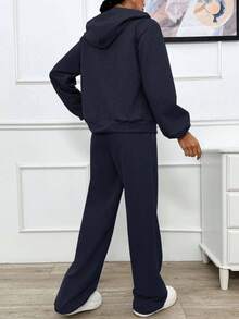EURMUSE TWO PIECES TWO THREAD LIGHT GREY HOODIE SWEATSHIRT AND SWEATPANT WITH SPARKLE STONE DETAIL - Navy Blue - View 2