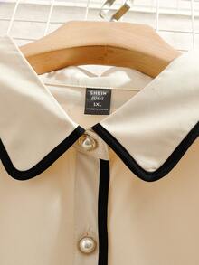 GlowEve CURVE Áo kiểu nữ thời trang thanh lịch tay phồng phối màu tương phản - Màu be - Xem 4