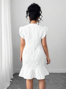 Đầm công sở Elenzga cỡ lớn, cổ vuông, tay ngắn, chất liệu jacquard thanh lịch, thích hợp cho mùa hè. - trắng - Xem 2