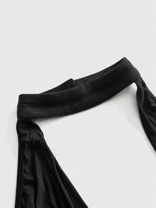 ROMWE Avant Top de mujer con cuello drapeado y bajo asimétrico, de estilo casual y elegante - Negro - Ver 3