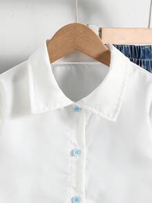 Tween Girls' Casual Everyday Commute Versatile Colorblock Striped Cuff Long Sleeve Shirt, Spring/Autumn - White - View 4