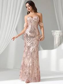 Coutiva 女士闪亮无袖晚礼服（华丽装饰） - 粉色 - 查看 1