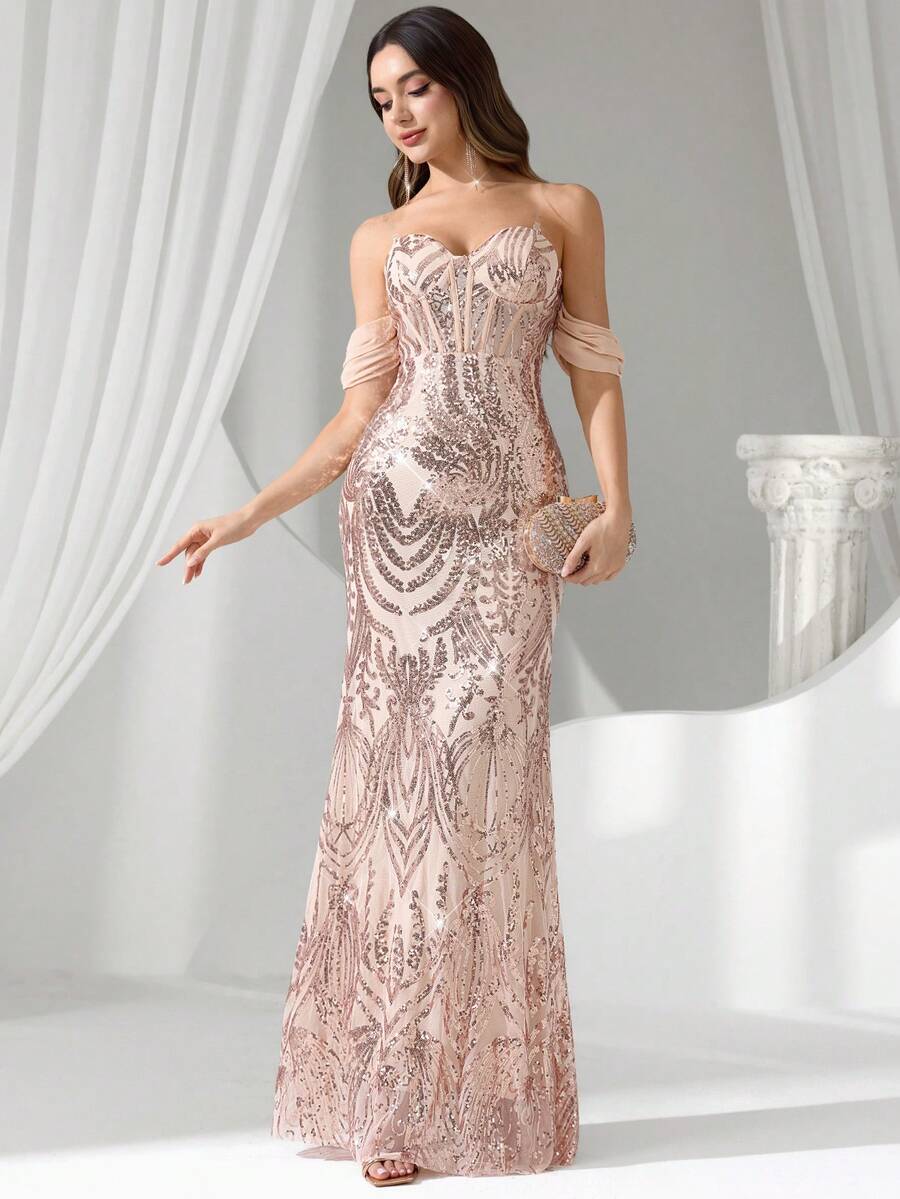 Coutiva 女士闪亮无袖晚礼服（华丽装饰） - 粉色 - 查看 1