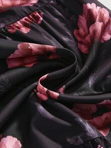 ROMWE Goth Đầm hai dây in hoa thanh lịch dành cho nữ cỡ lớn, thích hợp cho kỳ nghỉ. - màu đen - Xem 4