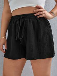 SHEIN VCAY Plus Solid Knot Waist Shorts