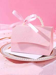 10个珍珠手提结糖果盒个性化创意派对小礼品包装袋手提礼盒婚礼伴侣礼物烘焙饼干巧克力花朵浮雕包装盒 - 粉色 - 查看 7