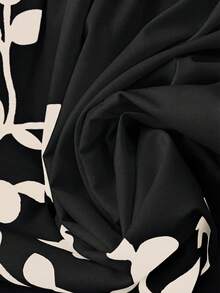 SHEIN Clasi 女士优雅露背连体裤，宽松版型，撞色印花 - 黑色 - 查看 5