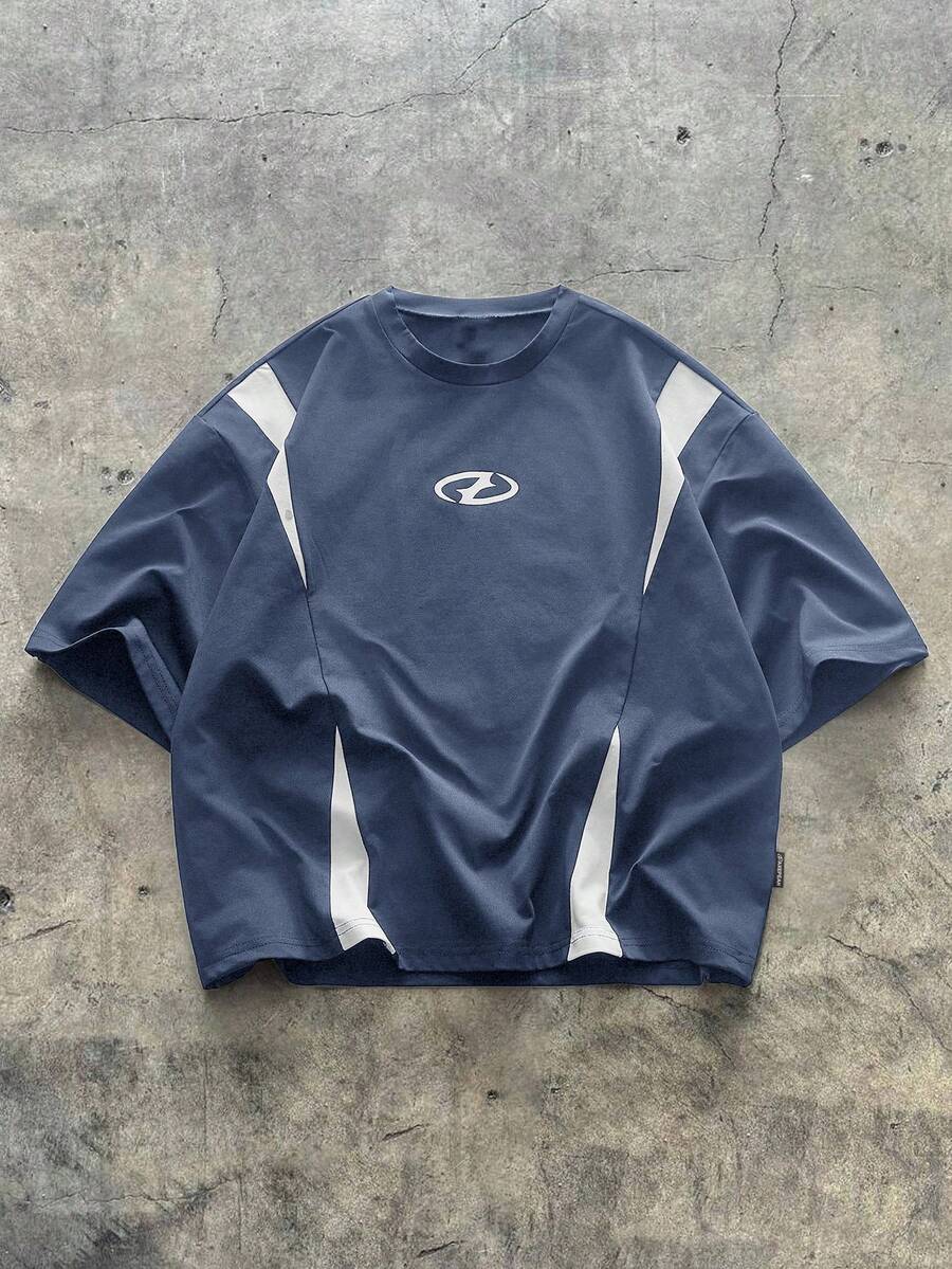 AXEPEAK Men's Geometric Print Round Neck Short Sleeve Casual Versatile T-Shirt - Multicolor - View 1