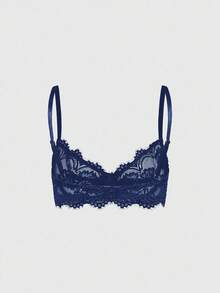 ROMWE Goth Floral Lace Underwire Triangle Cup Bra - Navy Blue - View 2