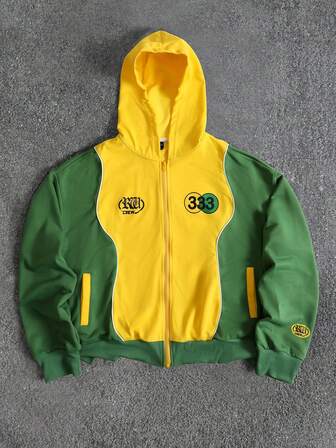 Men's Contrast Color Patchwork Sweatshirt Sweatshirt, Retro Street Style