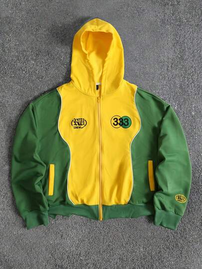 Felpa da uomo con colori a contrasto e patchwork, stile retrò da strada