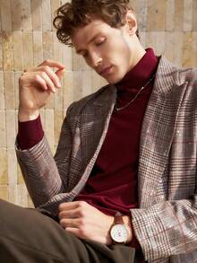 Manfinity Dauomo Vintage Coin Pattern Plaid Woolen Casual Men Jacket - Khaki - View 4