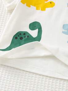 Cozy Pixies Baby Boy Cartoon Dinosaur Pattern Knitted Soft Crew Neck Short Sleeve Pullover Top Baby Boy Summer Top Dinosaur Graphic T-Shirt Dinosaur Baby Clothes Baby Graphic Tees Toddler Graphic Tshirts Baby T-Shirt Cotton Clothes Dinosaur Tshirt - White - View 6