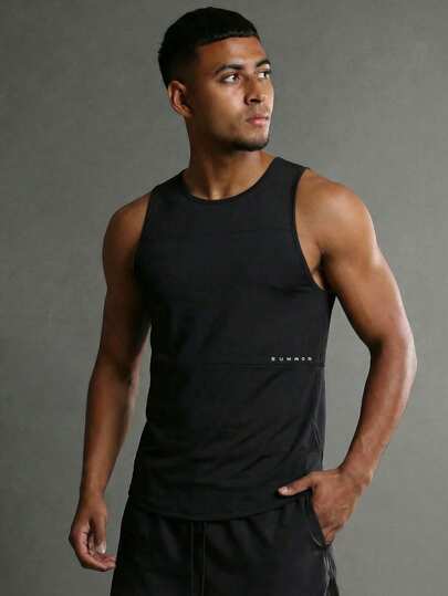 SUMWON Ärmlös sportlinne med rund halsringning och logotyp på bröstet för träning, gymträning, aktiva kläder, muskeltillverkad, prestanda