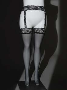 ChaseTheNight Plus Size Sexy Black Lace Garter Stockings, Elegant Wide Lace Design, Perfect For Night Life Attraction, Lingerie For Women,Sexy,Valentine's Day,Sexy Lingerie, Suspender Stockings Stockings Thigh High - Black - View 5