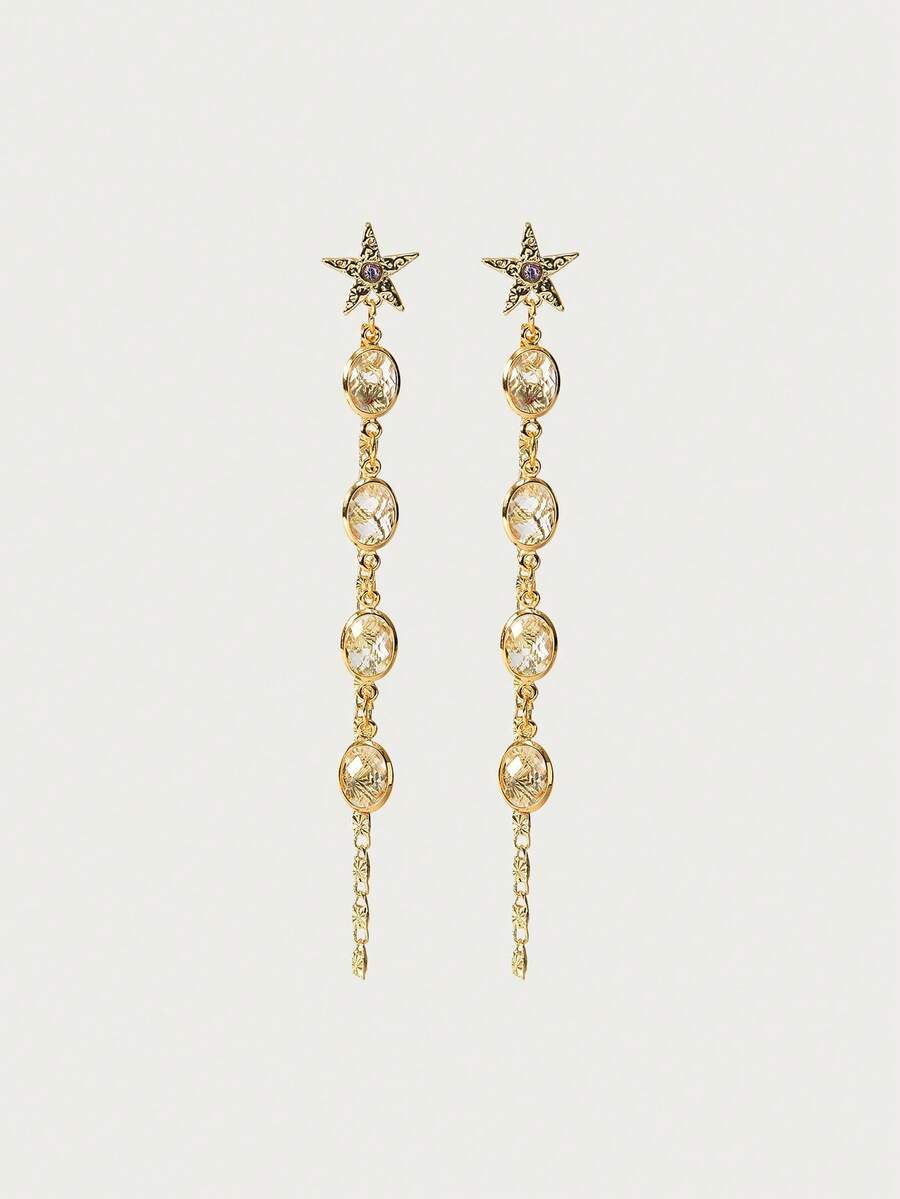 Glisma Bông tai tua rua hình ngôi sao mạ vàng 18K thích hợp để đeo hàng ngày, mùa hè, đi biển, lễ hội, tiệc tùng, dạ hội, trang sức phương Tây, phong cách cổ điển, đính đá quý, dành cho mẹ/phụ nữ/bé gái/người mẹ, cao cấp (màu hạt được phối ngẫu nhiên). - Trong sáng - Xem 1