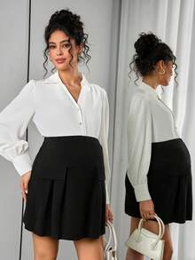 SHEIN Maternity Simple Commuter Solid Color Flap Detail Skirt - Black - View 1