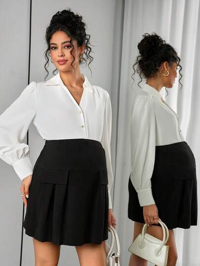 SHEIN Maternity Simple Commuter Solid Color Flap Detail Skirt
