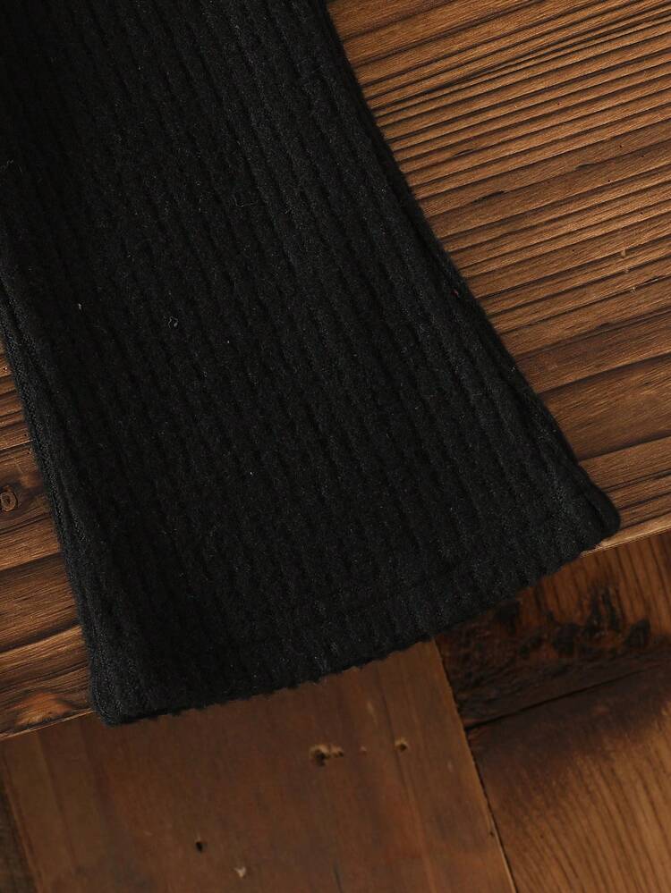 SHEIN Baby Unisex Infant Toddler 0-3Y Elegant Camel Color Heart Print Long Sleeve Cardigan Top And Solid Black Pants Set, Black Bow Accent, Suitable For Outings, Casual, Party - Multicolor - View 8