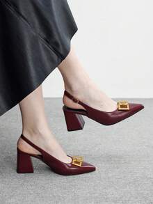 CUCCOO BIZCHIC Women's Classic Simple Burgundy Chunky Heels, Versatile For Commuting, Dating, Party, Holiday, Wedding For Christmas Valentine's Day Spring Shoes - Rose Red - View 5
