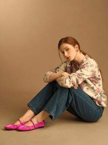 Rosivie 2025夏季新款法式方头百搭黑色镂空编织带低帮透气舒适平底女鞋 - 玫瑰紅 - 查看 6