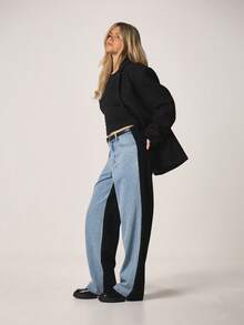 MISSGUIDED Mid Rise Two Tone Straight Leg Relaxed Fit Vintage Style Light Wash Denim Jeans Wide Leg Casual Everyday Boyfriend Style Pants - Multicolor - View 4