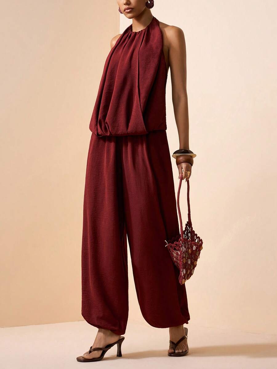 Zivah 2026 Spring/Summer New Music Festival, Easter, St. Patrick's Day, Valentine's Day, Date, Western, Nomadic, Birthday Party, Graduation, College, Student, Daily Wear, Basic Versatile, Casual, Vacation, Cruise Travel, Beach, Sunbathing, Viral , Streetwear, Wedding Guest Boho, Commute, Brunch, Airport, Party, Holiday Outing, Office Wear Sleeveless Vest Top And Linen Brown Drawstring Pants 2-Piece Set - Brown - View 1